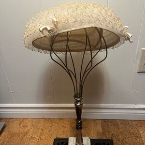 Elegant Vintage Cream Lace Hat with Bow Accents